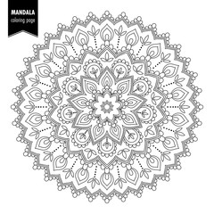 Wall Mural - Monochrome ethnic mandala design. Anti-stress coloring page for adults. Hand drawn illustration