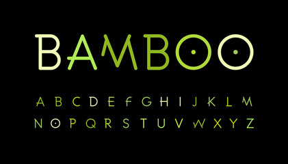 Green nature alphabet. Bamboo branch style typeset. Tropical forest font. Natural asian forest, set of letters. Thin Vector symbols.