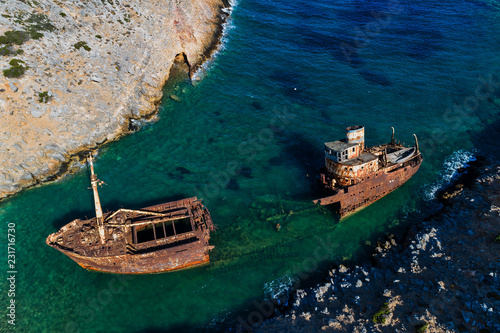 Fotografía aerial view of Shipwreck Olympia in Amorgos island, Cyclades, Greece