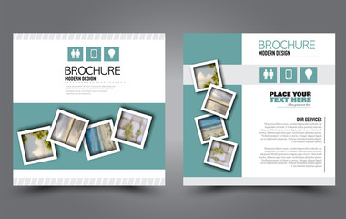 Wall Mural - Square flyer template. Simple brochure design. Poster for business, education, advertisement, banner, ad banner. Green color. Vector illustration.
