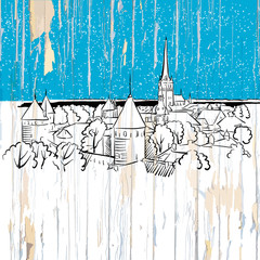 Canvas Print - Tallin sketch on wood