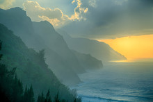 Na Pali Coast During Sunset, Kauai Island,  Hawaii