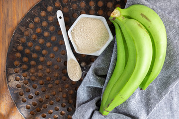 green banana flour on the table