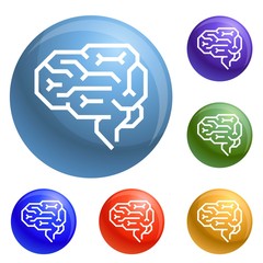 Poster - Machine brain icons set vector 6 color isolated on white background