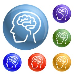 Poster - Human think brain icons set vector 6 color isolated on white background
