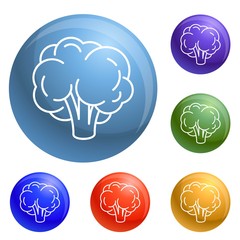 Poster - Natural broccoli icons set vector 6 color isolated on white background