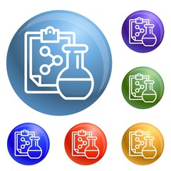 Poster - Chemical flask formula icons set vector 6 color isolated on white background