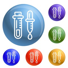 Poster - Test tube and pipette icons set vector 6 color isolated on white background