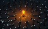 Fototapeta  - Eine leuchtende Edison Glühlampe umringt von vielen nicht leuchtenden Glühlampen