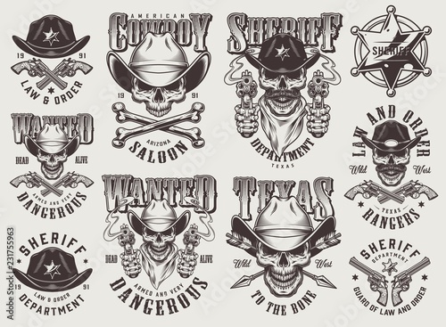 Vintage monochrome wild west labels set