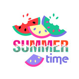 Fototapeta Dinusie - Summer time. Logo or summer slogan. Watermelons and the sea. Postcard or fabric