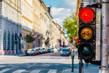 Traffic light with bike sign for cyclists in the city