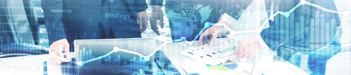 business abstract background double exposure graph, chart and diagram. world wide map and. global bu