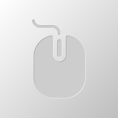 Poster - computer mouse icon. Paper design. Cutted symbol. Pitted style