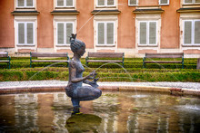 Water Fountain With Statue Of A Girl In Mirabell Palace Gardens Salzburg, Austria