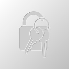 Poster - unlock and keys icon. Paper design. Cutted symbol. Pitted style