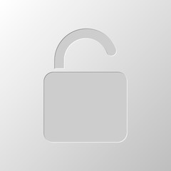 Poster - unlock icon. Paper design. Cutted symbol. Pitted style