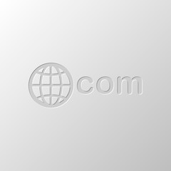 Poster - one of main domains, globe and com. Paper design. Cutted symbol.