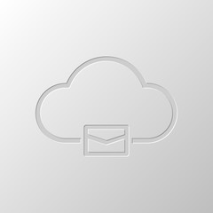 Poster - cloud mail, simple linear icon with thin outline. Paper design.