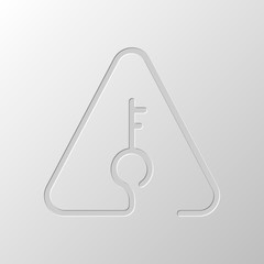 Poster - Key in warning triangle. Linear icon with thin outline. One line