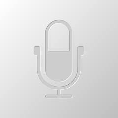 Poster - Simple microphone icon. Paper design. Cutted symbol. Pitted styl