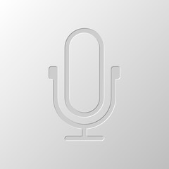 Poster - Simple microphone icon. Linear, thin outline. Paper design. Cutt