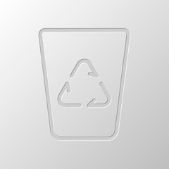 Poster - Recucle bin, reuse symbol on backet. Linear, thin outline. Paper