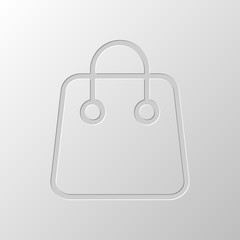 Poster - Shopping bag icon. Linear, thin outline. Paper design. Cutted sy