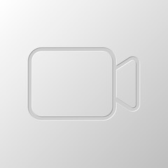 Poster - Video camera icon. Linear, thin outline. Paper design. Cutted sy