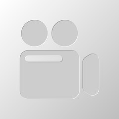 Poster - Simple video camera icon. Paper design. Cutted symbol. Pitted st