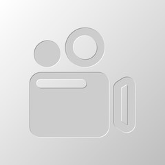 Poster - Simple video camera icon. Paper design. Cutted symbol. Pitted st