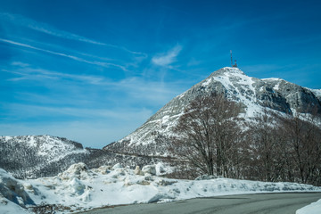 Mountain winter road through the Lovcen National Park