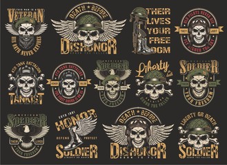 Wall Mural - Vintage colorful military emblems set