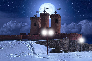 Wall Mural - Full moon over the fort in the city park