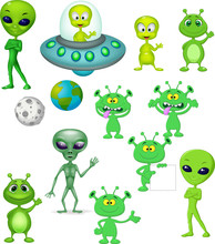 Cartoon Green Alien Collection Set