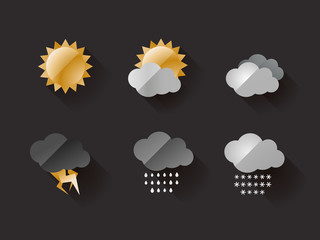 Wall Mural - weather icons metal look on dark background