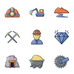 Poster - Stone processing icons set. Cartoon set of 9 stone processing vector icons for web isolated on white background