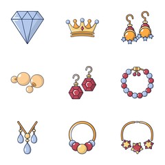 Poster - Royal jewelry icons set. Cartoon set of 9 royal jewelry vector icons for web isolated on white background