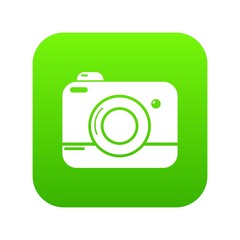Poster - Photo camera icon green vector isolated on white background