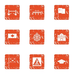 Poster - Canadian town icons set. Grunge set of 9 canadian town vector icons for web isolated on white background