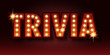 © creative_jen - Trivia night announcement poster. Vintage styled light bulb box letters shining on dark background. Questions team game for intelligent people. Vector illustration, glowing electric sign in retro styl
