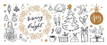 Big Set Of Christmas Design Doodle Elements With Merry Christmas And New Year