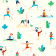 © julia - Women yoga flat illustration. People seamless pattern