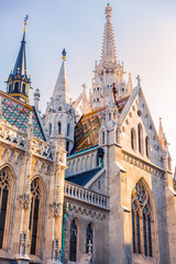 hungary, budapest: matyash church with colorful rooftop. beautiful medieval hungarian church of 13th