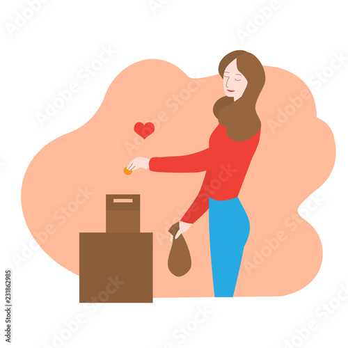 Cartoon Volunteer Woman Donate Money Coin In Donation Box Charity And Volunteering Fundraising Girl Make Investment Flat Bank Payment Trust Fund And Deposit Buy This Stock Vector And Explore Similar Vectors