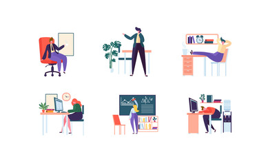 Poster - Business Characters Working in Office. Corporate Department with Business People. Management, Organization, Workplace Concept. Vector illustration