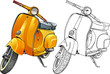 Vector illustration, yellow scooter and in line version.