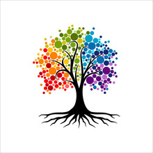 Abstract Vibrant Tree Logo Design, Root Vector - Tree Of Life Logo Design Inspiration
