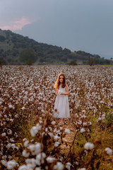 Wall Mural - Little girl in cotton field