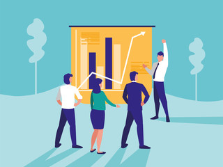 Wall Mural - group of business people with statistics graphic